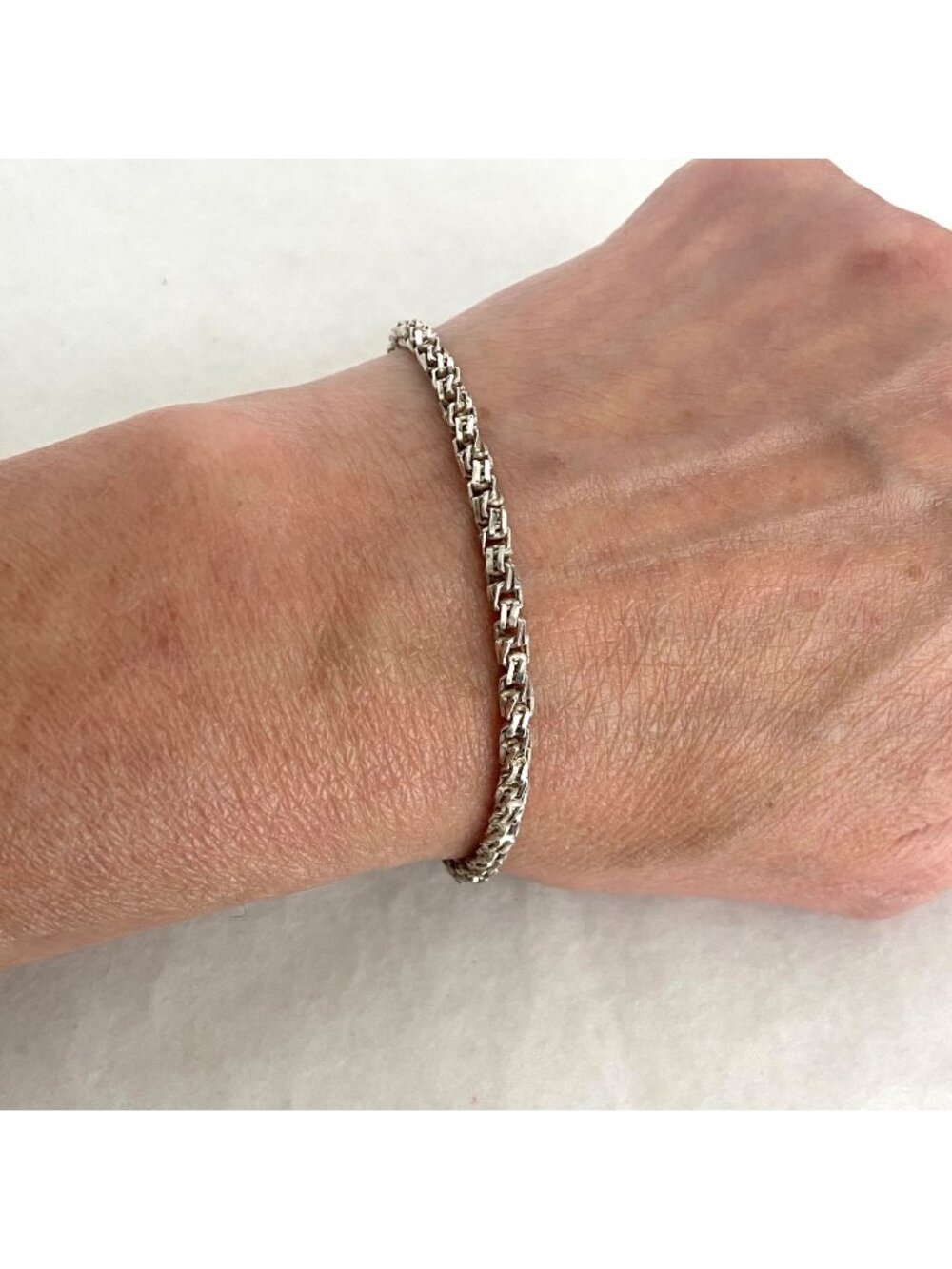 Sterling Silver 925 ITALY Twisted Double Square Link Rope Chain Bracelet 7"
